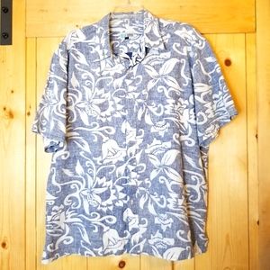Blue Opihi Floral Hawaiian Intentional Fade Look Shirt